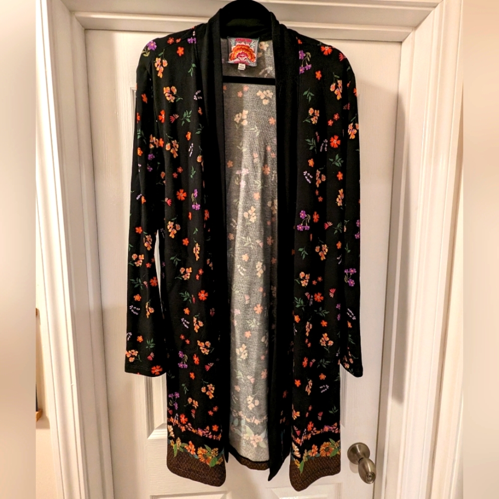 Johnny Was Black Floral Kimono Jacket